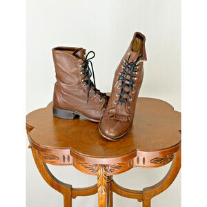 Laredo USA Brown Leather Lace Up Boot Womens 6.5 #0148 Vintage